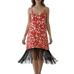 Rhode Red Caspian Lagoon Grande Gatsby Dress Fringe Flapper 1920s Resort Size 4